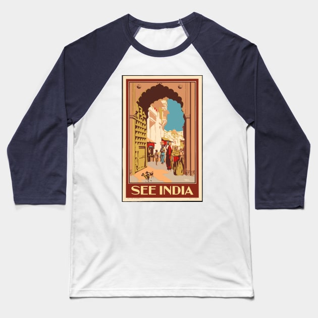 See India Travel Poster Baseball T-Shirt by Yaelledark